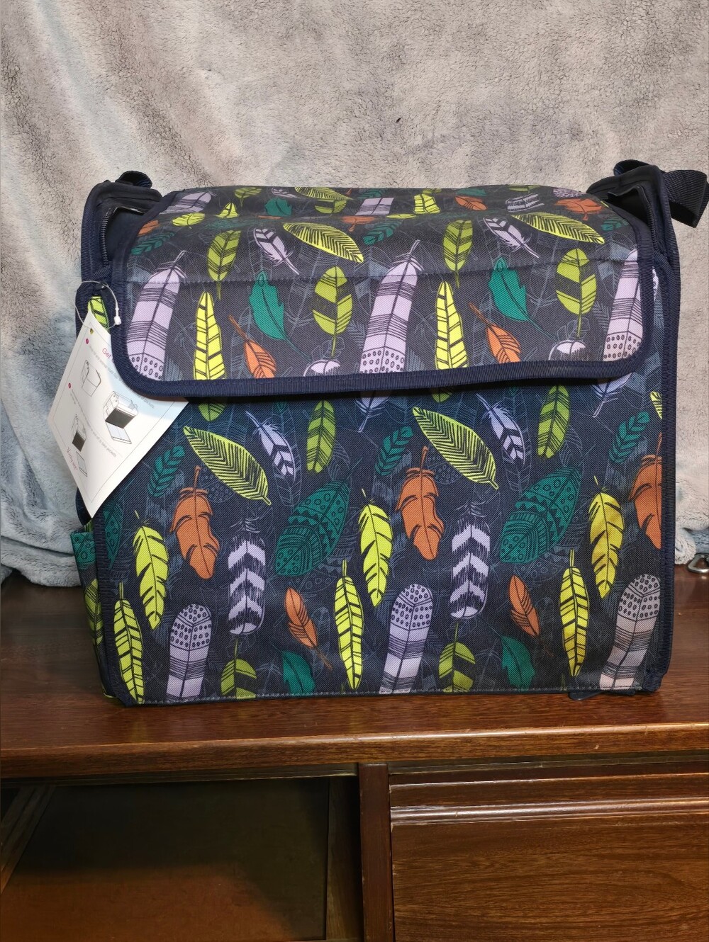 Feather-Print Messenger Bag - Navy Multicolor